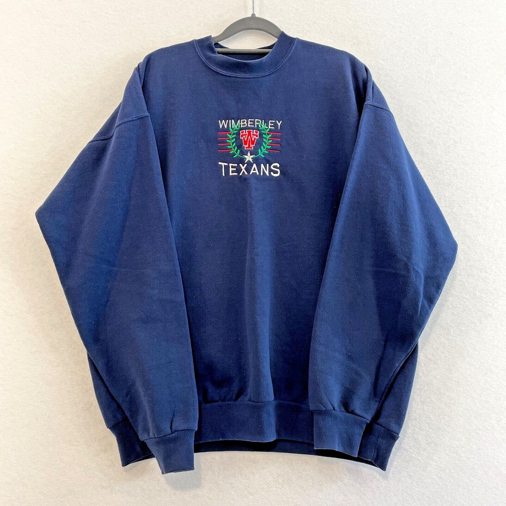 Wimberley Texans Embroidered‎ Navy Blue Crewneck Sweatshirt Large Hanes Vintage